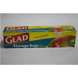 BOX OF 50 LARGE GLAD STORAGE BAGS