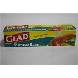 BOX OF 50 LARGE GLAD STORAGE BAGS