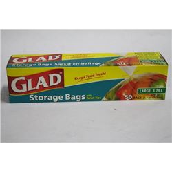 BOX OF 50 LARGE GLAD STORAGE BAGS