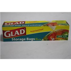 BOX OF 50 LARGE GLAD STORAGE BAGS