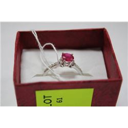.925 SILVER GENUINE NATURAL RUBY TOP RED, CZ RING