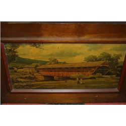 1920 WOODEN COVERED BRIDGE PAINTING