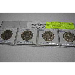 GEORGE VI WWII ERA SILVER 50CENTS 1940-41-42-43 X4