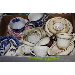FLAT OF MISC. ESTATE DISHES/CUPS AND SAUCERS