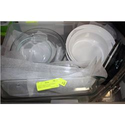 TUB OF CORNING WARE BAKING DISHES, PYREX BOWLS