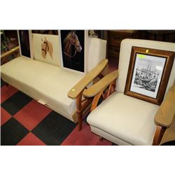 VINTAGE WOOD AND LEATHER WESTERN STYLE COUCH/CHAIR