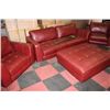 Image 1 : SHOWHOME RED LETHERETTE SOFA W 2 CHAIRS AND OTTOMN