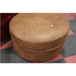 BROWN MICROFIBRE ROUND OTTOMAN