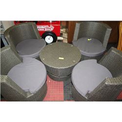 RATAN STYLE OTTOMAN W 4 CHAIRS