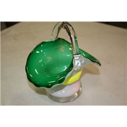 GREEN ART GLASS BASKET