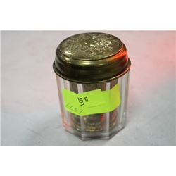 ESTATE VINTAGE GLASS AND BRASS MATCH HOLDER