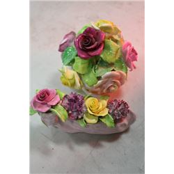 2 ESTATE ENGLISH BONE CHINA FLOWER ORNAMENTS