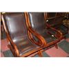 Image 1 : 2 WOOD & LEATHER CHAIRS W/ OTTOMAN