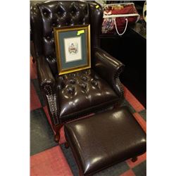 BROWN LEATHERETTE WING BACK PARLOUR CHAIR W