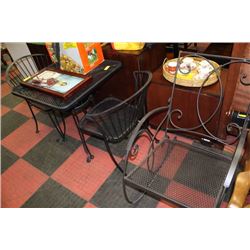 ESTATE IRON PATIO TABLE W 2 CHAIRS AND 1 ROCKING