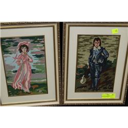 PAIR OF VINTAGE PINKIE & BLUE BOY NEEDLEWORKS