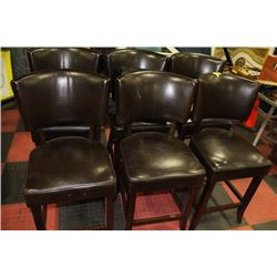 SET OF 6 BROWN LEATHERETTE BAR STOOLS