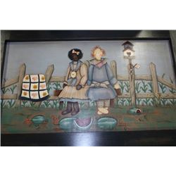 BLUE FRAMED WOOD PAINTING "FRIENDSHIP"