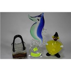 3 ART GLASS ORNAMENTS
