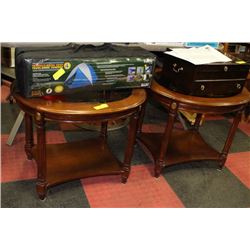 PAIR OF SOLID WOOD & GLASS INSERT SIDE TABLES