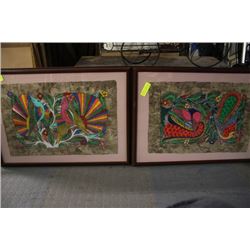 SET OF TWO "BIRDS OF PARADISE" PAPER PAINTINGS