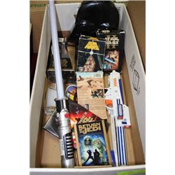 BOX W/ STAR WARS COLLECTABLES INCLUDING LIGHT