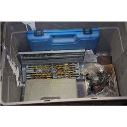 BIN OF ASSORTED DRILL BITS AND SANDING DRUMS