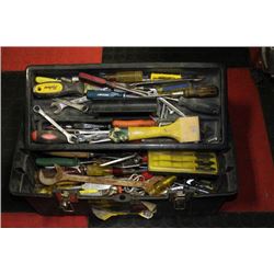 TOOLBOX FILLED WITH ASSORTED SCREW DRIVERS,