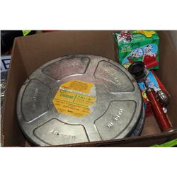 BOX OF VINTAGE COLLECTIBLES - 3 FILM REEL TINS