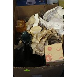 BOX OF LANTERNS AND DECANTERS