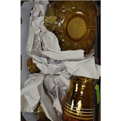 BOX OF VINTAGE AMBER GLASS