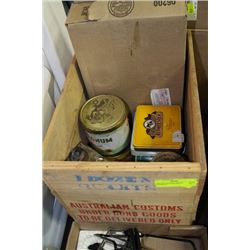 VINTAGE WOODEN BOX WITH CONTENTS