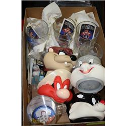 BOX OF COLLECTABLE WALT DISNEY GLASSES &