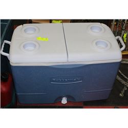 COOLER ON WHEELS W/ 2 THERMOS JUGS