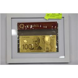 24K GOLD FOIL $100 CANADIAN BANKNOTE FRAMED