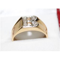 10KT GOLD DIAMOND "B" MENS RING  MSRP $500