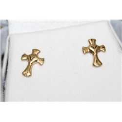 14KT GOLD CROSS EARRINGS WITH SCREW BACKS