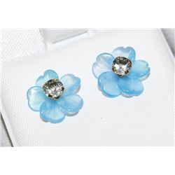 10KT GOLD AQUAMARINE EARRINGS WITH CHALCEDONY