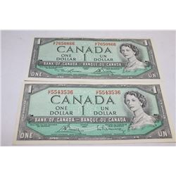 CANADA 1 DOLLAR 1954 BANKNOTES X 2
