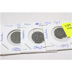 1940,42,43 GERMAN 5 PF COINS X 3