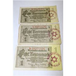 3 NAZI GERMAN 1 MARK BANKNOTES CONCENTRATION CAMP "GROSS ROSEN"