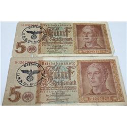GERMAN NAZI 5 MARK BANKNOTE 12th SS PANZER DIVISION "HITLER JUGEND"X2