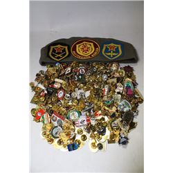 BOX OF COLLECTORS PINS & CCCP CAP