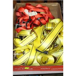 BOX OF YELLOW AND RED TIE DOWN STRAPS