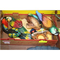 3 DECORATIVE PARROTS W/ SIGNED ABORIGINAL BEAR