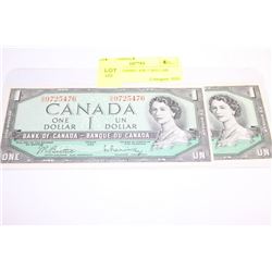 UNC 1954 CONSEC S/N 1 DOLLAR NOTES X2