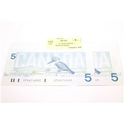 GEM UNC 1986 "KINGFISHER" 5 DOLLAR NOTES CONSEC