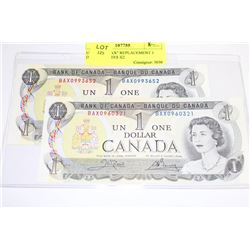 UNC 1973 "BAX" REPLACEMENT 1 DOLLAR NOTES X2