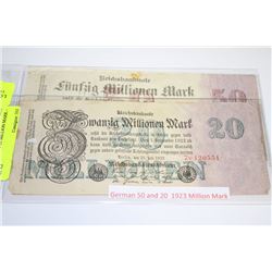 GERMAN 50 AND 20 MILLION MARK - 1923 X2