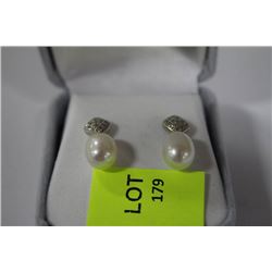 #5 ST SILVER FRESHWATER PEARL AND DIAMOND EARRINGS